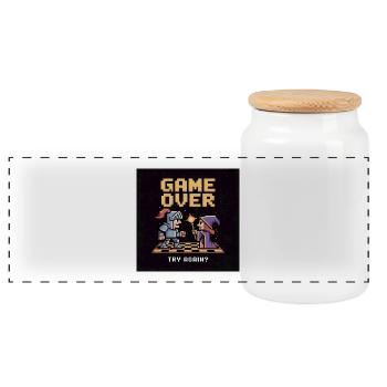 Game Over Pixel Duel Design - Panorama Keksdose mit Holzdeckel - Weiß - Vorne
