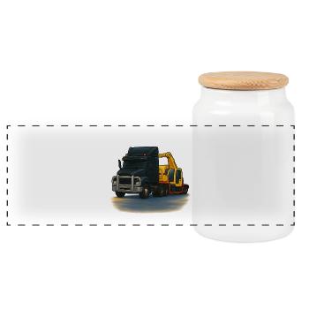 Abschleppwagen mit Kran Illustration - Panorama Keksdose mit Holzdeckel - Weiß - Vorne