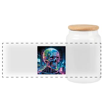 Cyberpunk Schädel mit Technologie Zitate - Panorama Keksdose mit Holzdeckel - Weiß - Vorne
