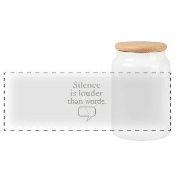 Stylish quote with speech bubble graphic - Panoramic Cookie Jar with Wooden Lid - white - Front
