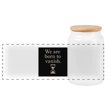 Transience Saying with Hourglass Design - Panoramic Cookie Jar with Wooden Lid - white - Front