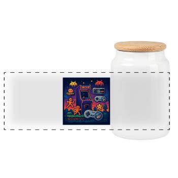 Conception de jeu d’arcade Pixel rétro - Boîte à biscuits avec couvercle en bois - blanc - Devant