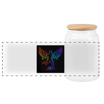 Neon Wings Soccer Player Design - Panoramic Cookie Jar with Wooden Lid - white - Front
