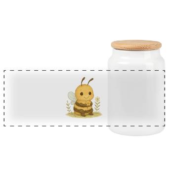 Cute bee with floral motif - Panoramic Cookie Jar with Wooden Lid - white - Front