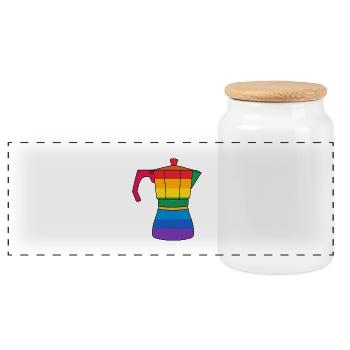 Lebendige Regenbogen-Kaffeemaschine - Panorama Keksdose mit Holzdeckel - Weiß - Vorne