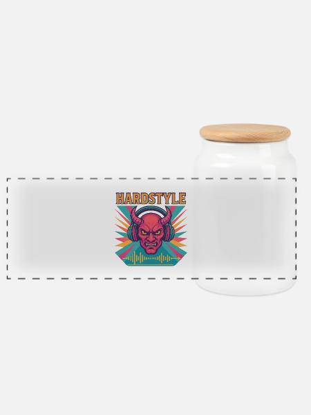 Hardstyle Dämon Design - Panorama Keksdose mit Holzdeckel - Weiß