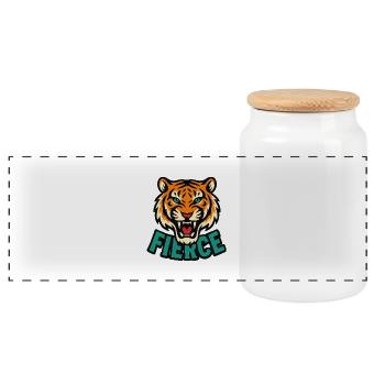 Wilder Tiger Grafik T-Shirt - Panorama Keksdose mit Holzdeckel - Weiß - Vorne
