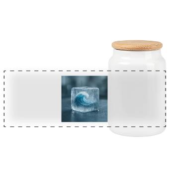 Eisskulptur mit Meereswelle - Panoramic Cookie Jar with Wooden Lid - white - Front