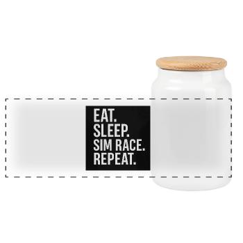 EAT.SLEEP.SIM RACE.REPEAT - Panorama Keksdose mit Holzdeckel - Weiß - Vorne