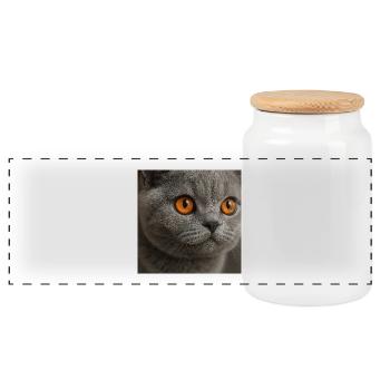 Detailed cat eye design - Panoramic Cookie Jar with Wooden Lid - white - Front