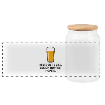 Humorvolles Biermotiv für Samstage - Panorama Keksdose mit Holzdeckel - Weiß - Vorne
