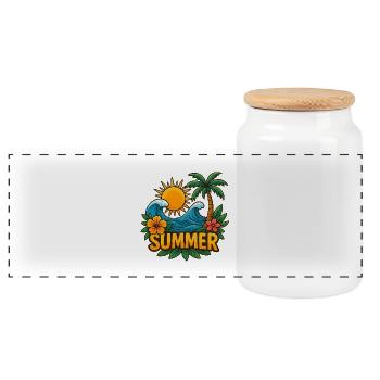 Motif du paradis tropical d’été - Boîte à biscuits avec couvercle en bois - blanc - Devant