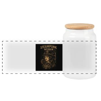 Portrait de femme steampunk sur noir - Boîte à biscuits avec couvercle en bois - blanc - Devant