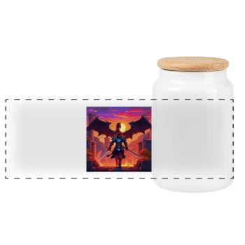 Dragon warrior in pixel art style - Panoramic Cookie Jar with Wooden Lid - white - Front