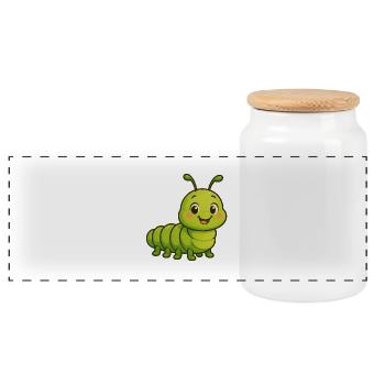 Süßer Leo die Raupe Cartoon Motiv - Panorama Keksdose mit Holzdeckel - Weiß - Vorne