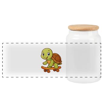 Tortue mignonne sur skateboard - Boîte à biscuits avec couvercle en bois - blanc - Devant