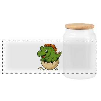 Cute dinosaur offspring on egg - Panoramic Cookie Jar with Wooden Lid - white - Front
