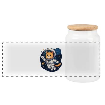 Space Cat Adventure – Chemise d’astronaute kawaii - Boîte à biscuits avec couvercle en bois - blanc - Devant