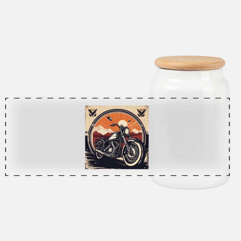 Vintage Motorrad  Design  - Panorama Keksdose mit Holzdeckel - Weiß