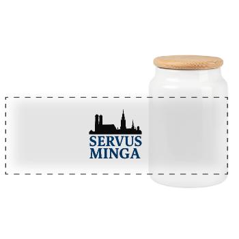 Servus Minga Silhouette Design - Panorama Keksdose mit Holzdeckel - Weiß - Vorne