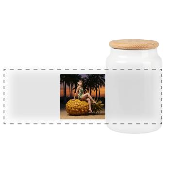 Tropisches Bikini-Design mit Ananas-Motiv - Panorama Keksdose mit Holzdeckel - Weiß - Vorne