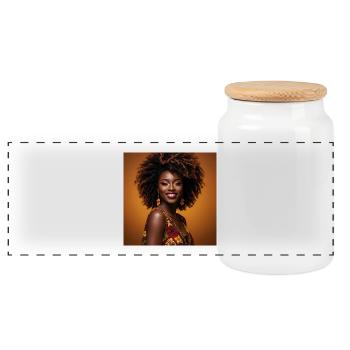 Fröhliche bunte Afro-Frau - Panorama Keksdose mit Holzdeckel - Weiß - Vorne
