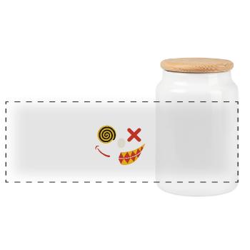 Caricatured Smile on T-shirt - Panoramic Cookie Jar with Wooden Lid - white - Front