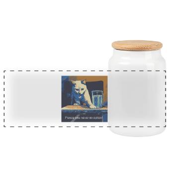 Motif de chat avec message de paix - Boîte à biscuits avec couvercle en bois - blanc - Devant