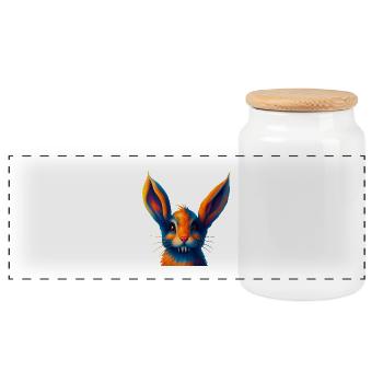 Futuristic Rabbit with the Magic of Colors - Panoramic Cookie Jar with Wooden Lid - white - Front