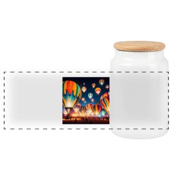 Colorful Night Hot Air Balloons - Panoramic Cookie Jar with Wooden Lid - white - Front