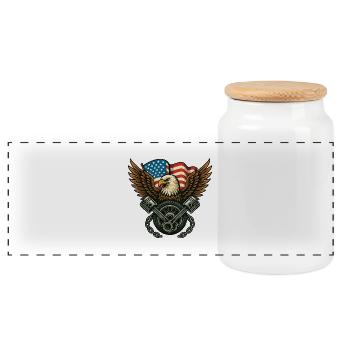 Patriotic Eagle with USA Flag - Panoramic Cookie Jar with Wooden Lid - white - Front