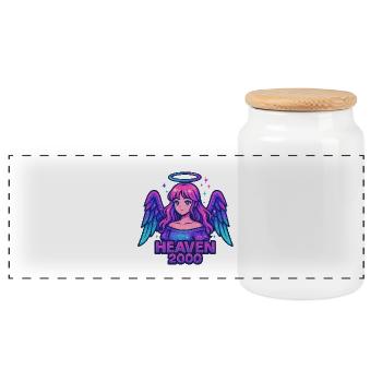 Celestial Angel Design - Panoramic Cookie Jar with Wooden Lid - white - Front