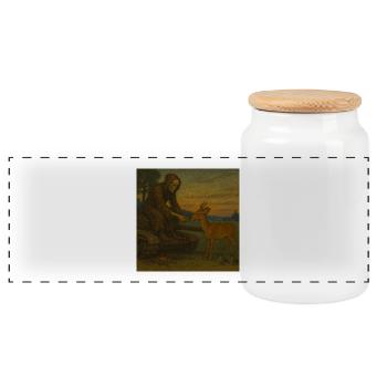 Death feeding a deer - Panoramic Cookie Jar with Wooden Lid - white - Front