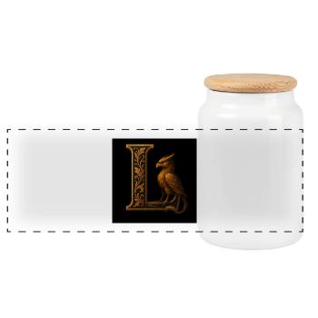 L – Magic ornament with phoenix - Panoramic Cookie Jar with Wooden Lid - white - Front