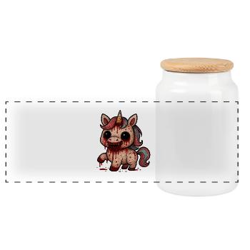 Bloody Horror Unicorn - Panoramic Cookie Jar with Wooden Lid - white - Front