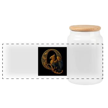 Q – Magisches Ornament mit Greif - Panorama Keksdose mit Holzdeckel - Weiß - Vorne