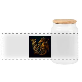 W – Magic Ornament with Dragon - Panoramic Cookie Jar with Wooden Lid - white - Front