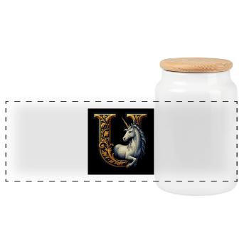 U – Magisches Ornament mit Einhorn - Panorama Keksdose mit Holzdeckel - Weiß - Vorne