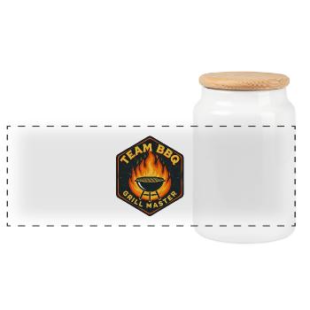 Illustration de Chef Grill BBQ - Panoramic Cookie Jar with Wooden Lid - white - Front