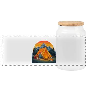 Camping avec chat - Boîte à biscuits avec couvercle en bois - blanc - Devant
