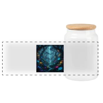 Glowing enchanted forest in the dark - Panoramic Cookie Jar with Wooden Lid - white - Front