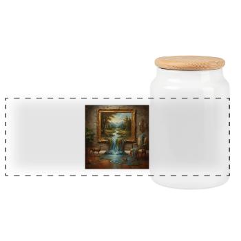 Natural wonderland with running water - Panoramic Cookie Jar with Wooden Lid - white - Front