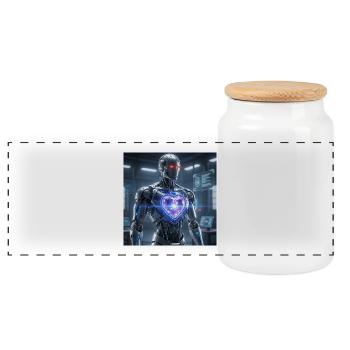 Futuristischer Roboter mit Lichteffekt - Panorama Keksdose mit Holzdeckel - Weiß - Vorne