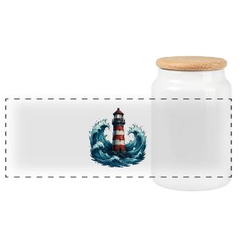 lighthouse - Panoramic Cookie Jar with Wooden Lid - white - Front