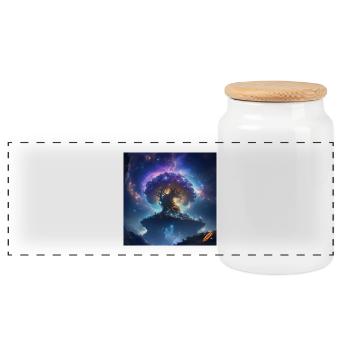 Surreal Luminous Cosmic Tree - Panoramic Cookie Jar with Wooden Lid - white - Front