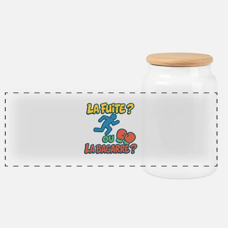 Flight or fight - Panoramic Cookie Jar with Wooden Lid - white