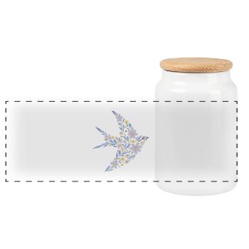 Nordic Floral - Sanftes Violett Vogel - Panorama Keksdose mit Holzdeckel - Weiß - Vorne