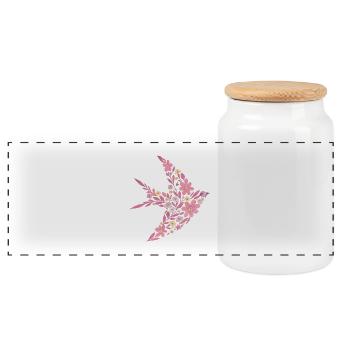 Floral nordique - Oiseau rose vif - Boîte à biscuits avec couvercle en bois - blanc - Devant