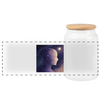 Digitales Bewusstsein – Futuristisches KI T-Shirt - Panorama Keksdose mit Holzdeckel - Weiß - Vorne