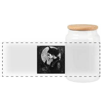 Nachtkatze und Dämongirl - Panorama Keksdose mit Holzdeckel - Weiß - Vorne